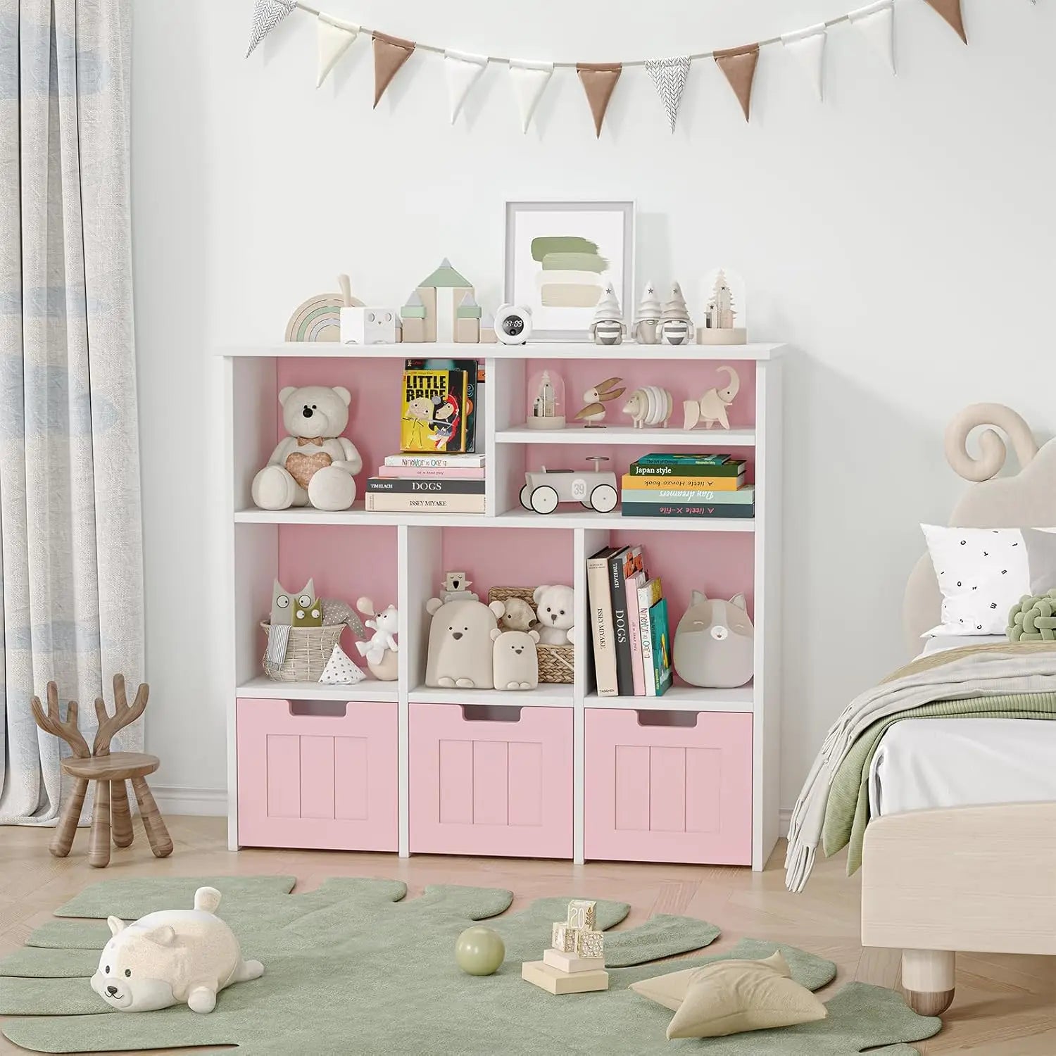 Kids Toy Storage Organiser – Bookshelf with 3 Drawers & 6 Cubbies for Bedroom & Playroom