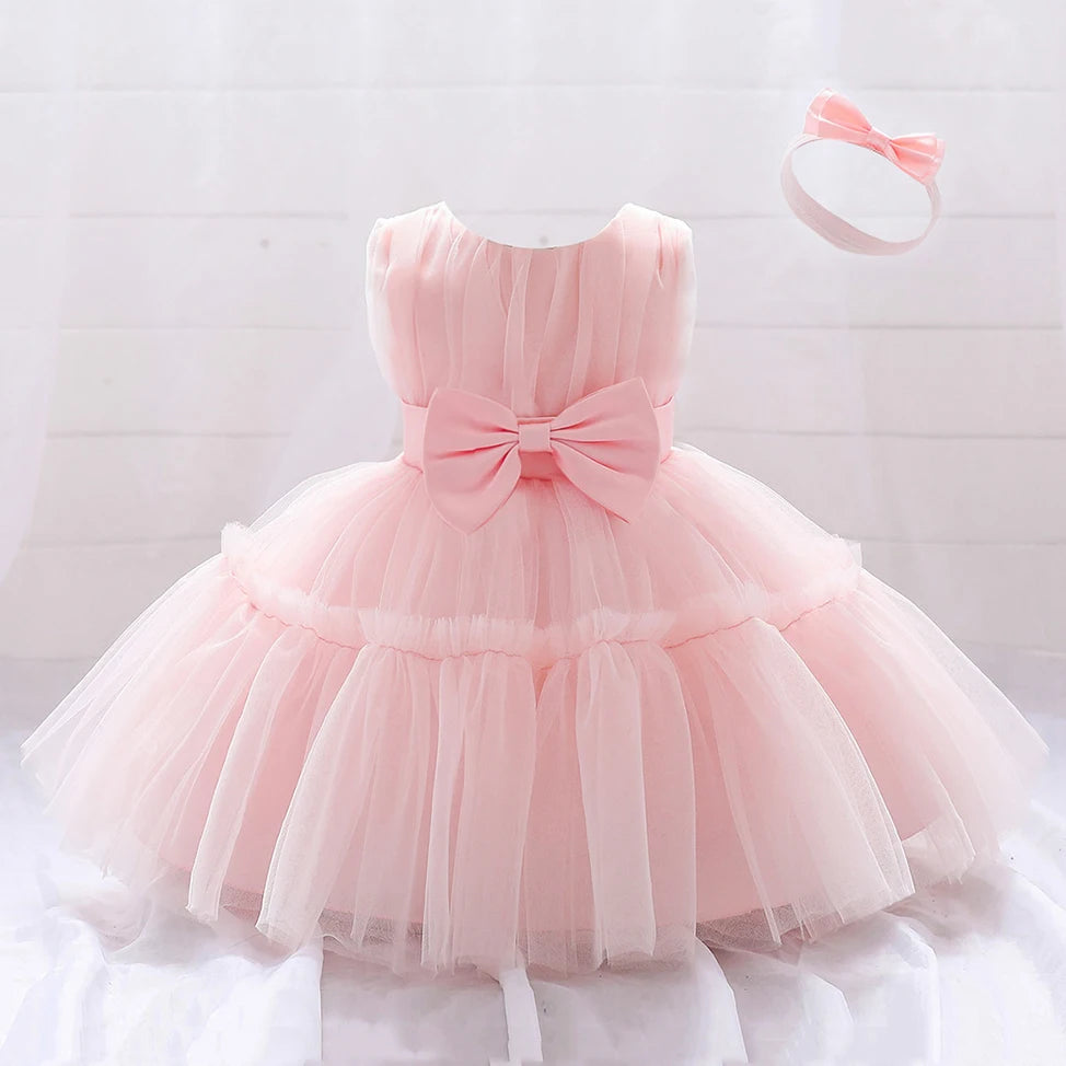 Infant Baby 1st Birthday Baptism Dresses For Girls Kids Elegant Wedding Party Princess Dress Tulle Toddler Girl Summer Clothes