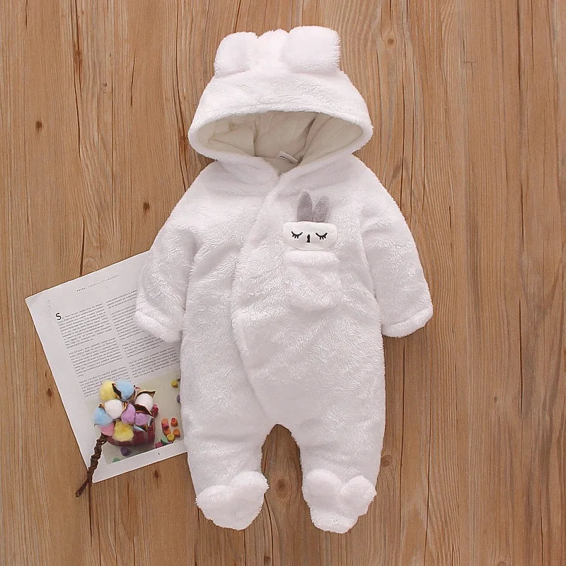 Baby Plush Hooded Romper | Cartoon Animal Ear Jumpsuit Newborn–1.5Y