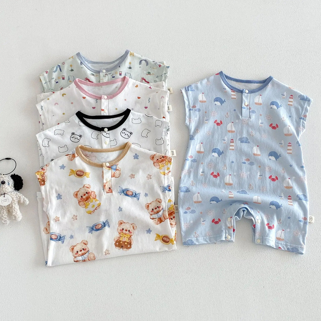 Baby Cartoon Print Summer Romper | Sleeveless Snap Bodysuit 3–24M