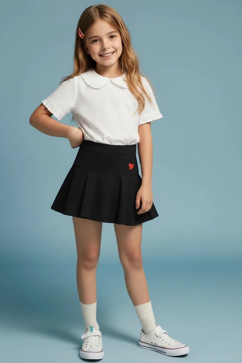 Girls Pleated Skirt with Built-In Safety Shorts