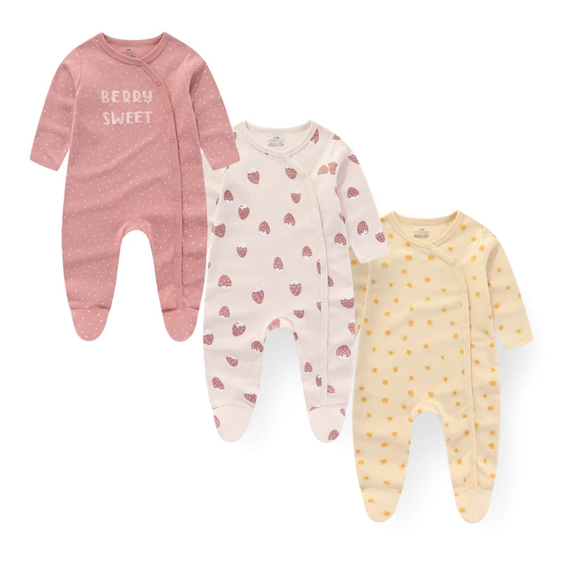 Kiddiezoom 3-Pack Unisex Baby Rompers - 100% Soft Cotton Long Sleeve Jumpsuits - Newborn Autumn & Winter Essentials