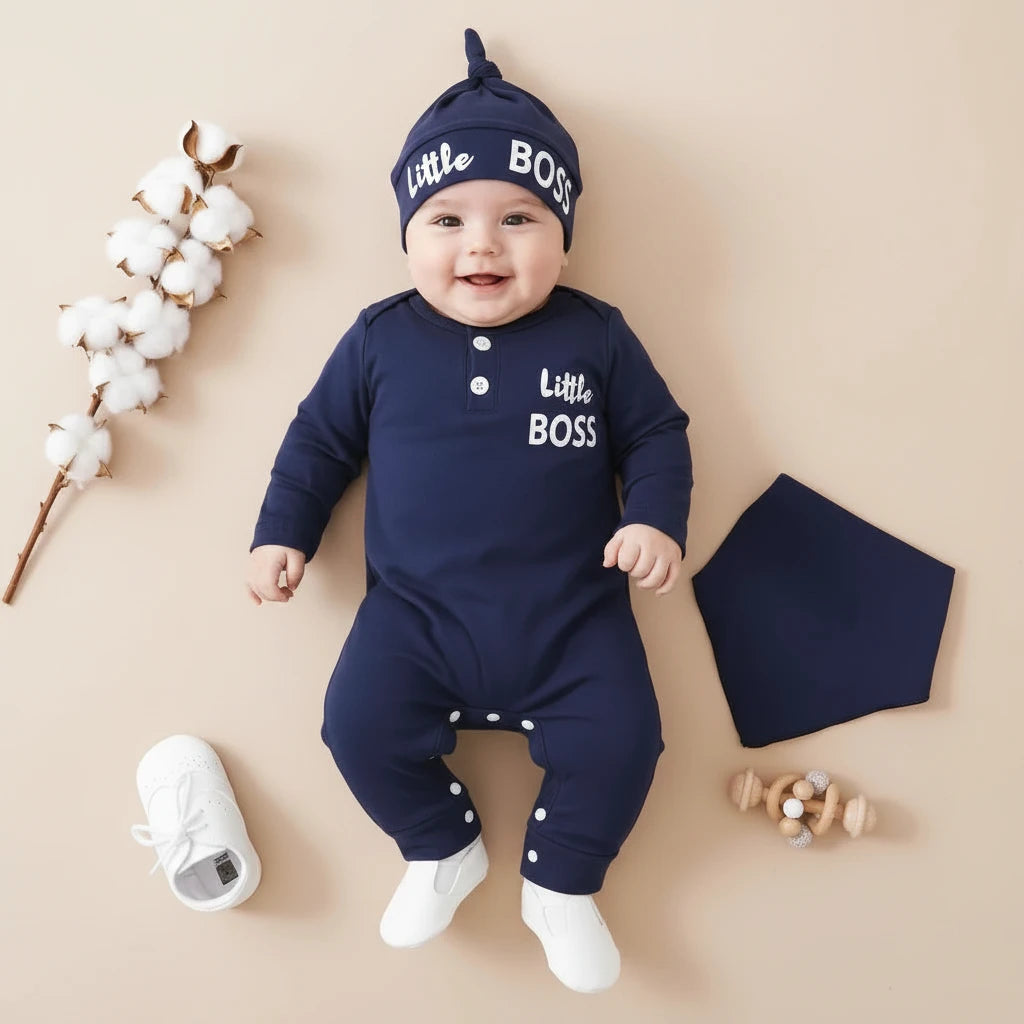 Baby Boy Letter Print Romper with Hat (0-12M)