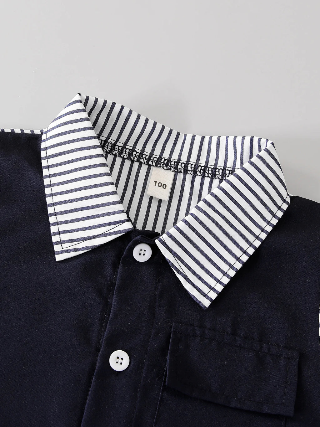 Boys Short Sleeve Shirt & Shorts 2-Piece Set | Striped Splice Design | Mini Modern