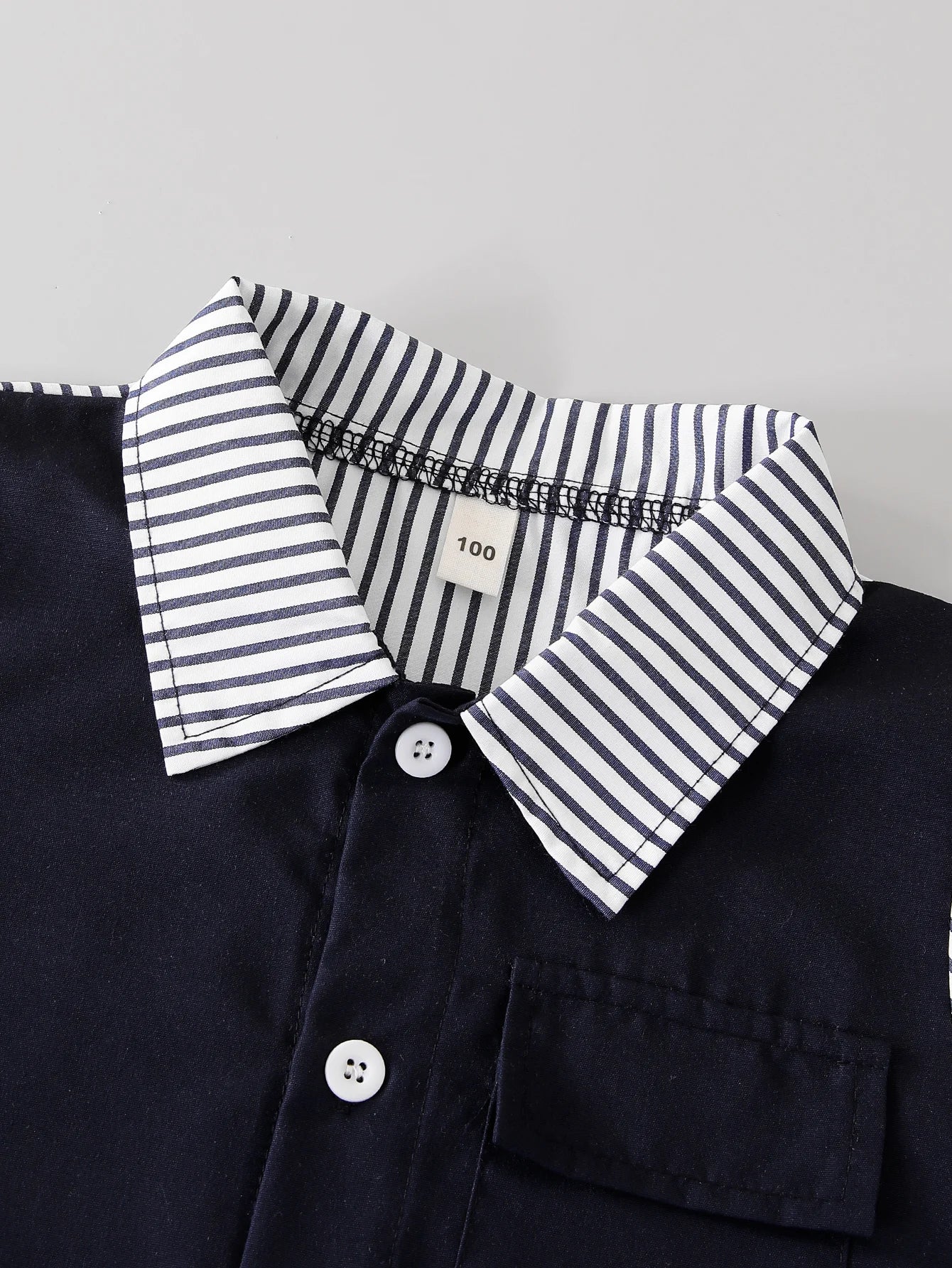 Boys Short Sleeve Shirt & Shorts 2-Piece Set | Striped Splice Design | Mini Modern