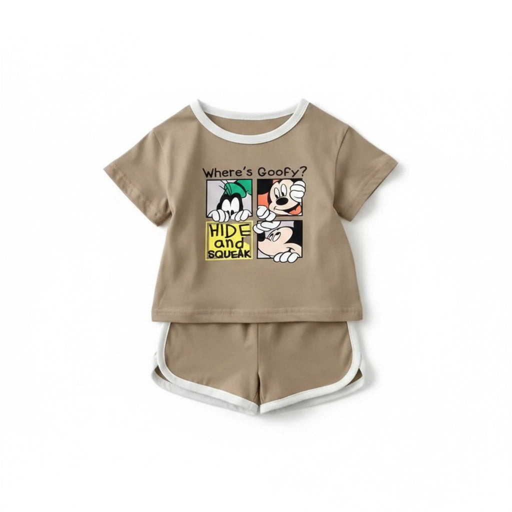 Kids Cartoon Print T-Shirt & Shorts Set Ages 2T–7T | Summer 2-Piece