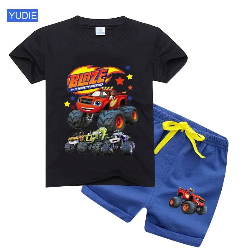 Boys' Cartoon Print Short Sleeve T-Shirt & Shorts Set