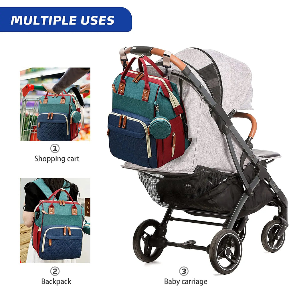 3-in-1 Diaper Bag Backpack with Foldable Changing Bed