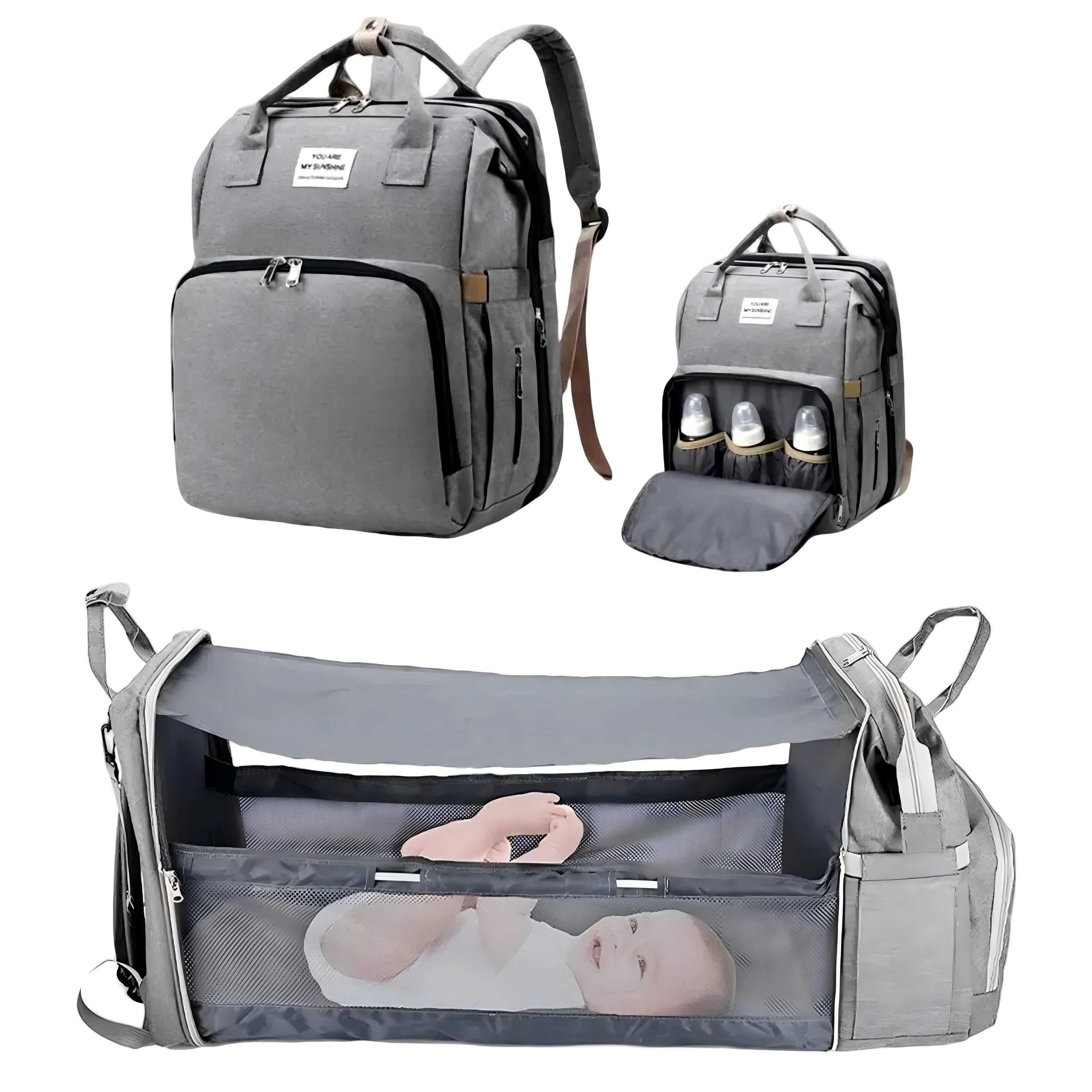 3-in-1 Diaper Bag Backpack with Foldable Changing Bed