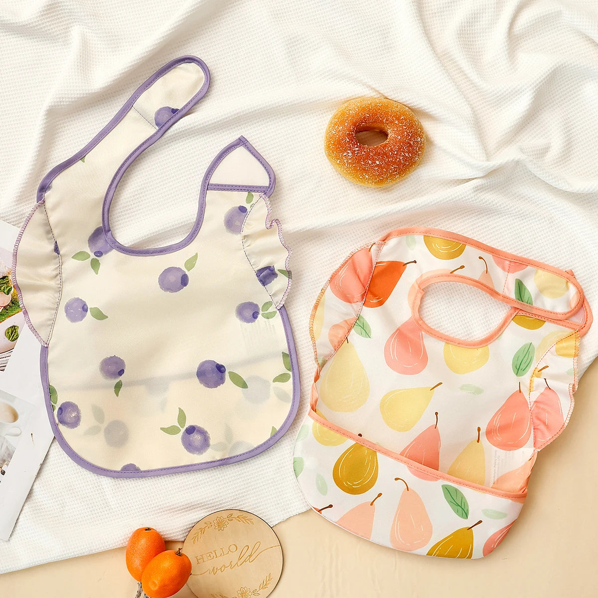 Elinfant 2-Pack Feeding Bibs,Easy-Clean Burp Cloth with Adjustable Closure and Pocket, Mixed Colors,Eating Bibs Aprons Smocks