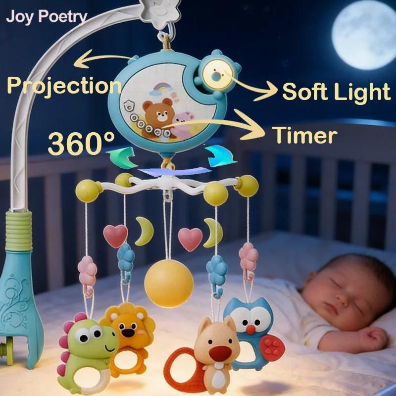 360° Musical Baby Crib Mobile Rotating Night Light Bed Bell Toy Four Speed Timming Hanging Infant Newborn Rattle Bedside Gift