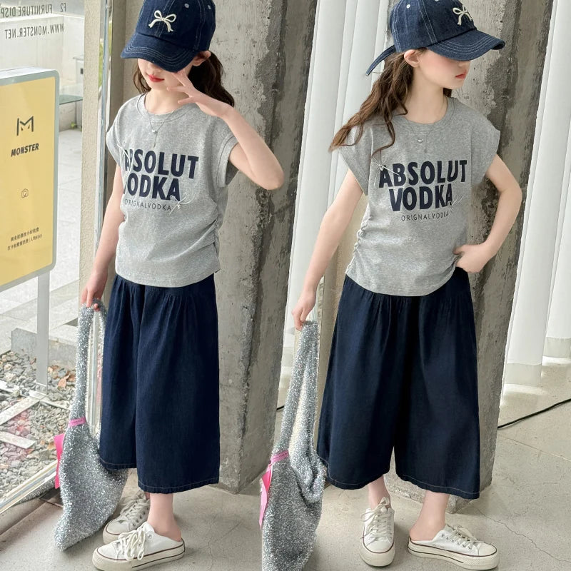 Girls Summer Two-Piece Set – Short Sleeve Top & Shorts