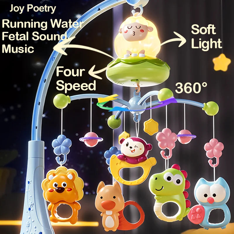 360° Musical Baby Crib Mobile Rotating Night Light Bed Bell Toy Four Speed Timming Hanging Infant Newborn Rattle Bedside Gift