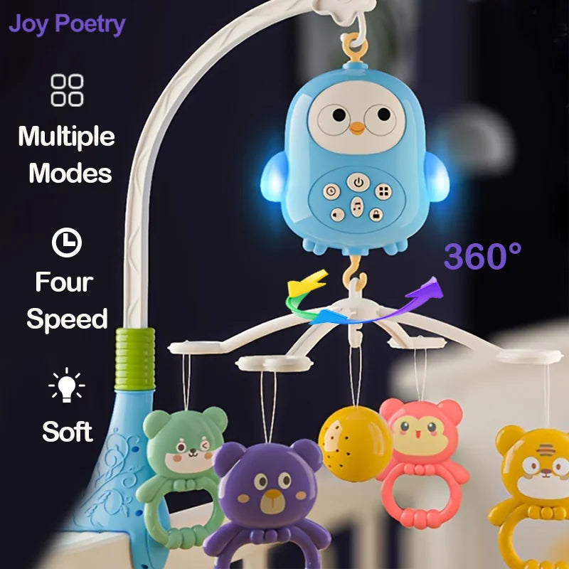 360° Musical Baby Crib Mobile Rotating Night Light Bed Bell Toy Four Speed Timming Hanging Infant Newborn Rattle Bedside Gift