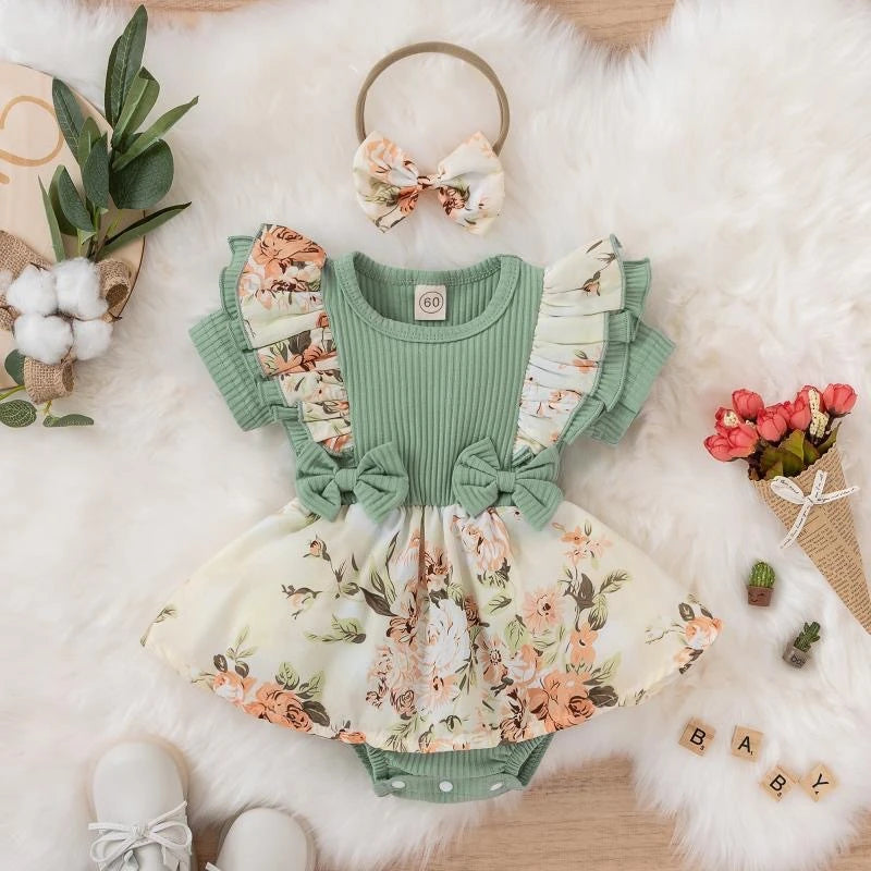 Baby Girls Bowknot Striped Jumpsuit Dress | Short Sleeve Summer Romper 0–18M