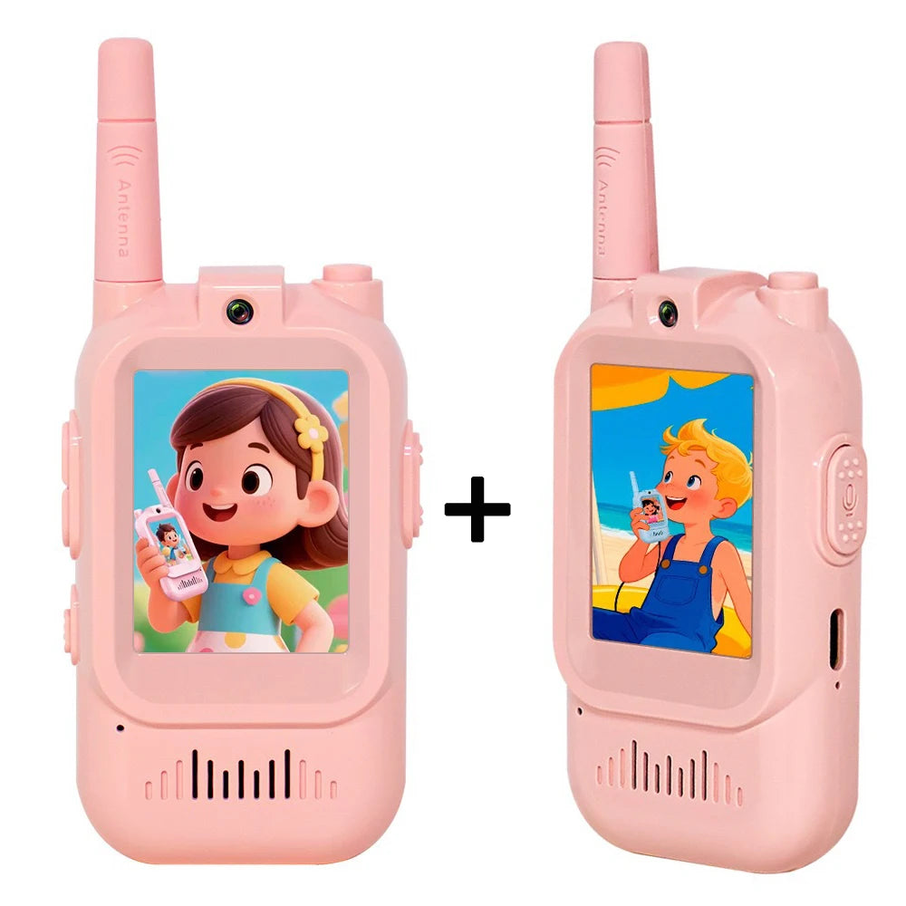 Kids video walkie talkie in pink — rechargeable 2-pack for ages 3+
