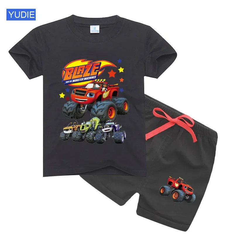 Boys' Cartoon Print Short Sleeve T-Shirt & Shorts Set
