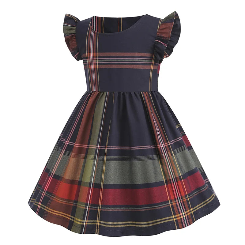 Girls Plaid Summer Dress with Sash (4-8Y)