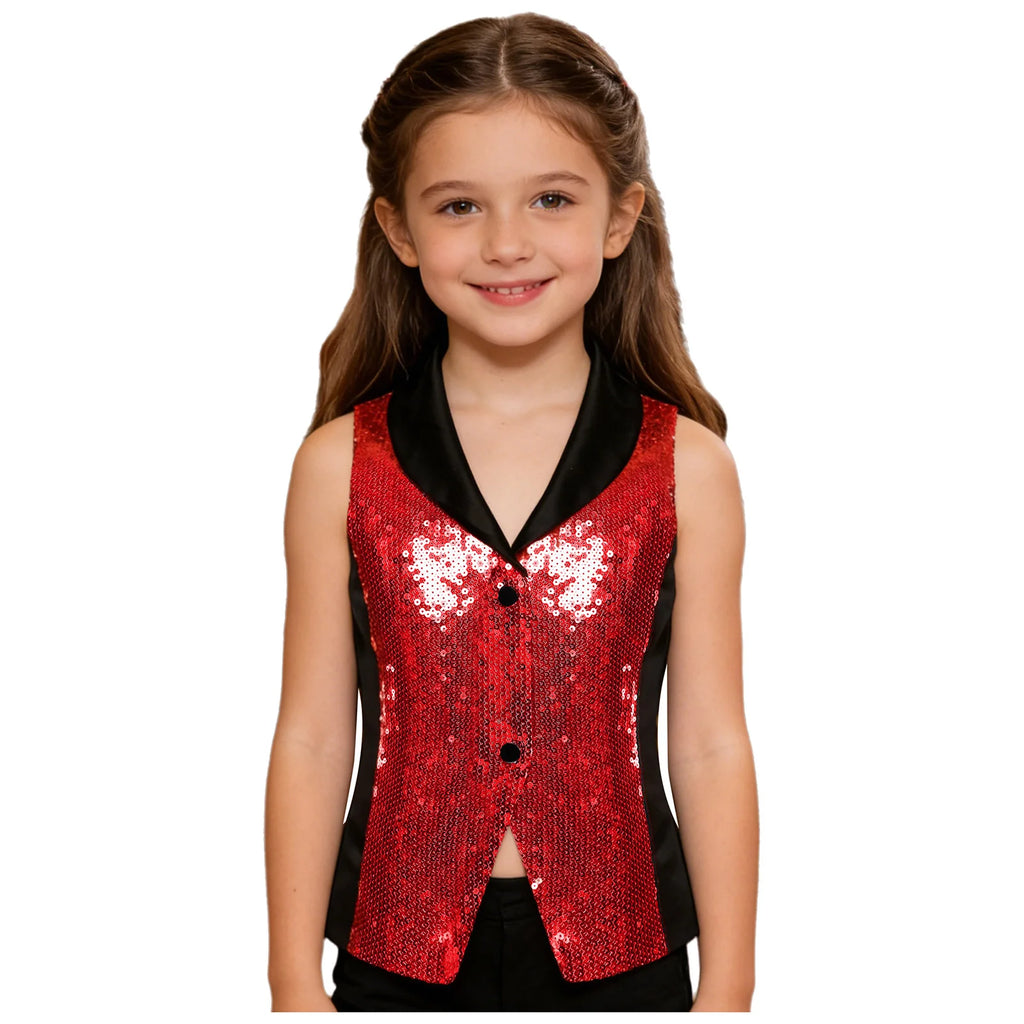 Girls' Sequin Lapel Waistcoat | Jazz Dance & Performance Vest Ages 6–16