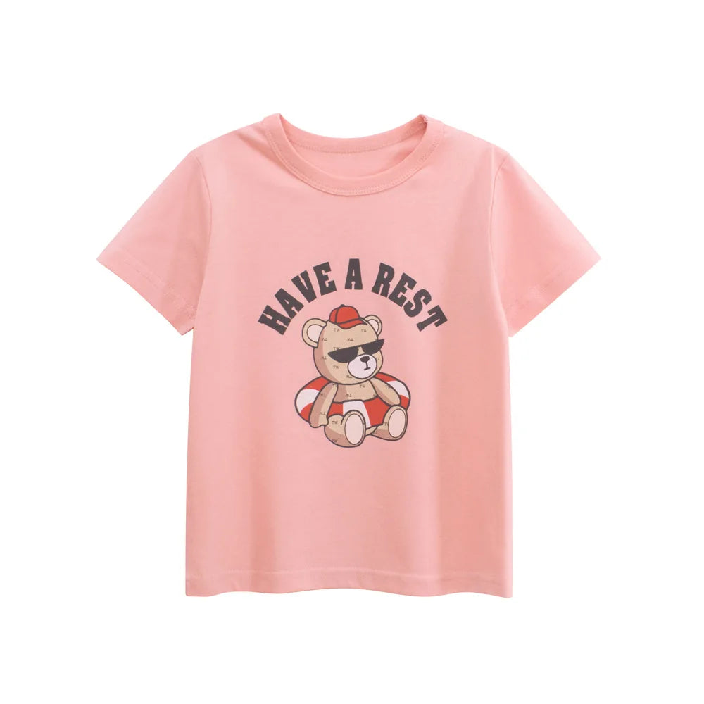 Girls' Cartoon Print T-Shirt | 100% Cotton Short Sleeve Top Ages 1–9