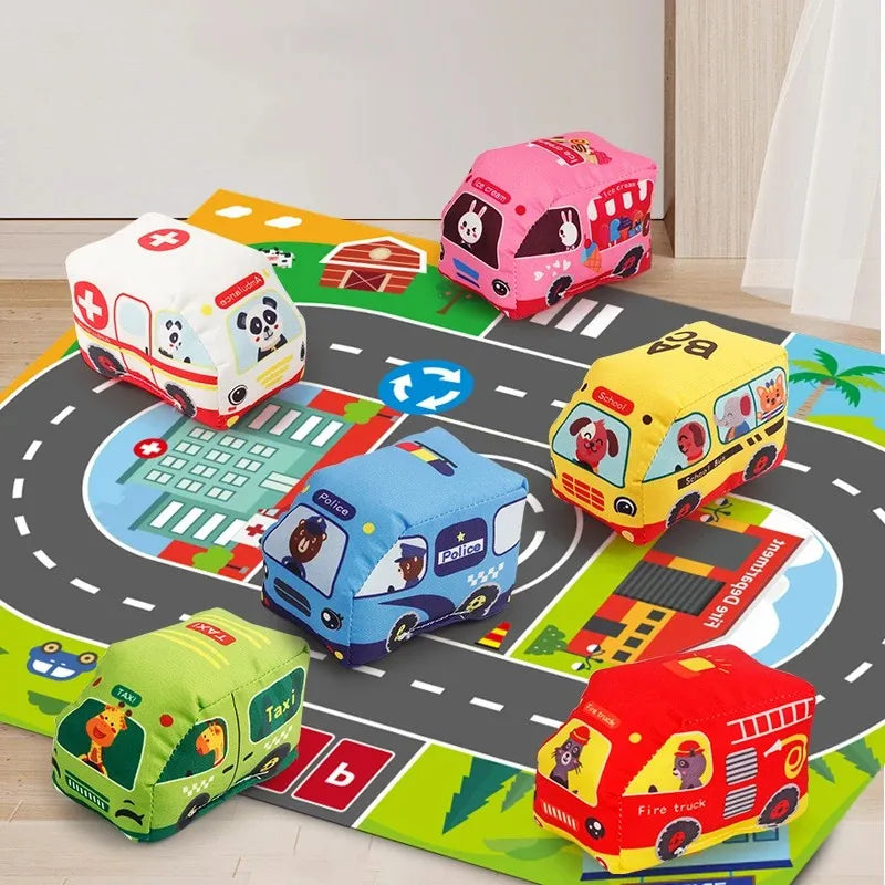 Soft Fabric Car Toy Set with Play Mat – 9-Piece Sensory Toy for Toddlers