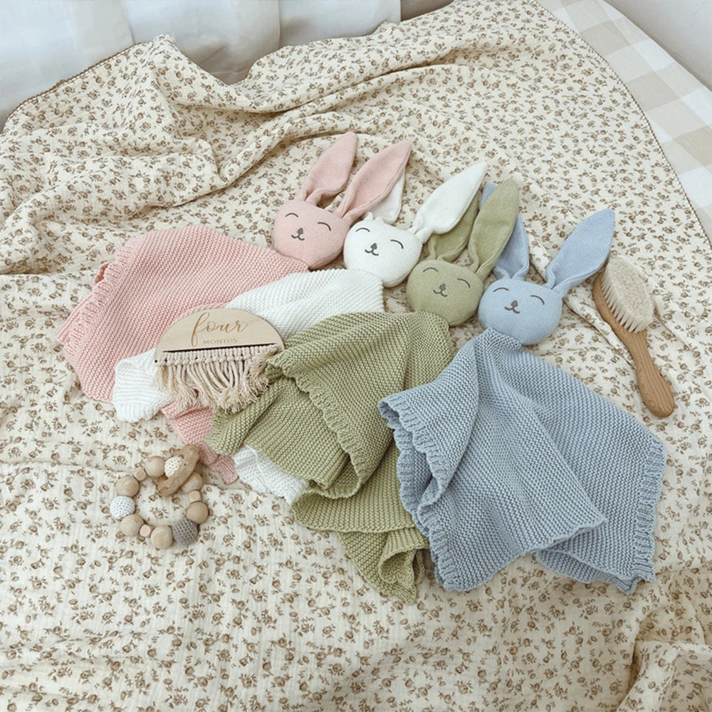 Baby gifts Lovey Animal Stroller Blanket Breathable Cotton Knitted Bunny Comforting Blanket