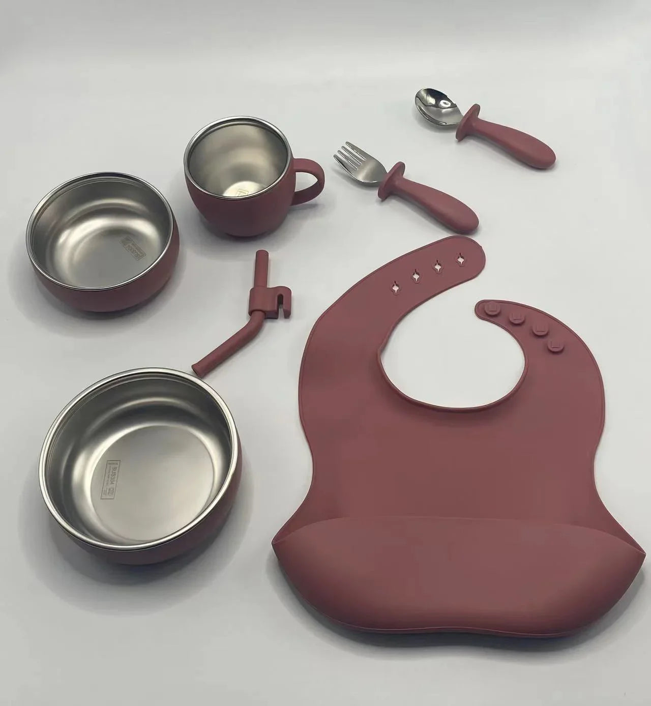 Silicone Baby Feeding Set Tableware Baby Food Dish Fork Spoon Suction Bowl Divided Plate Bib Cup Baby Led Weaning Supplies