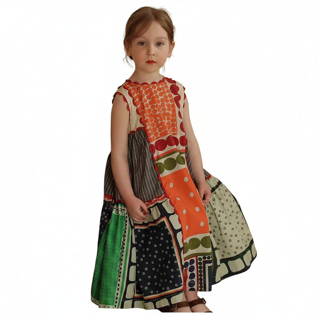 Girls Sleeveless Bohemian Print Dress | Summer Holiday Dress (3T–7T)