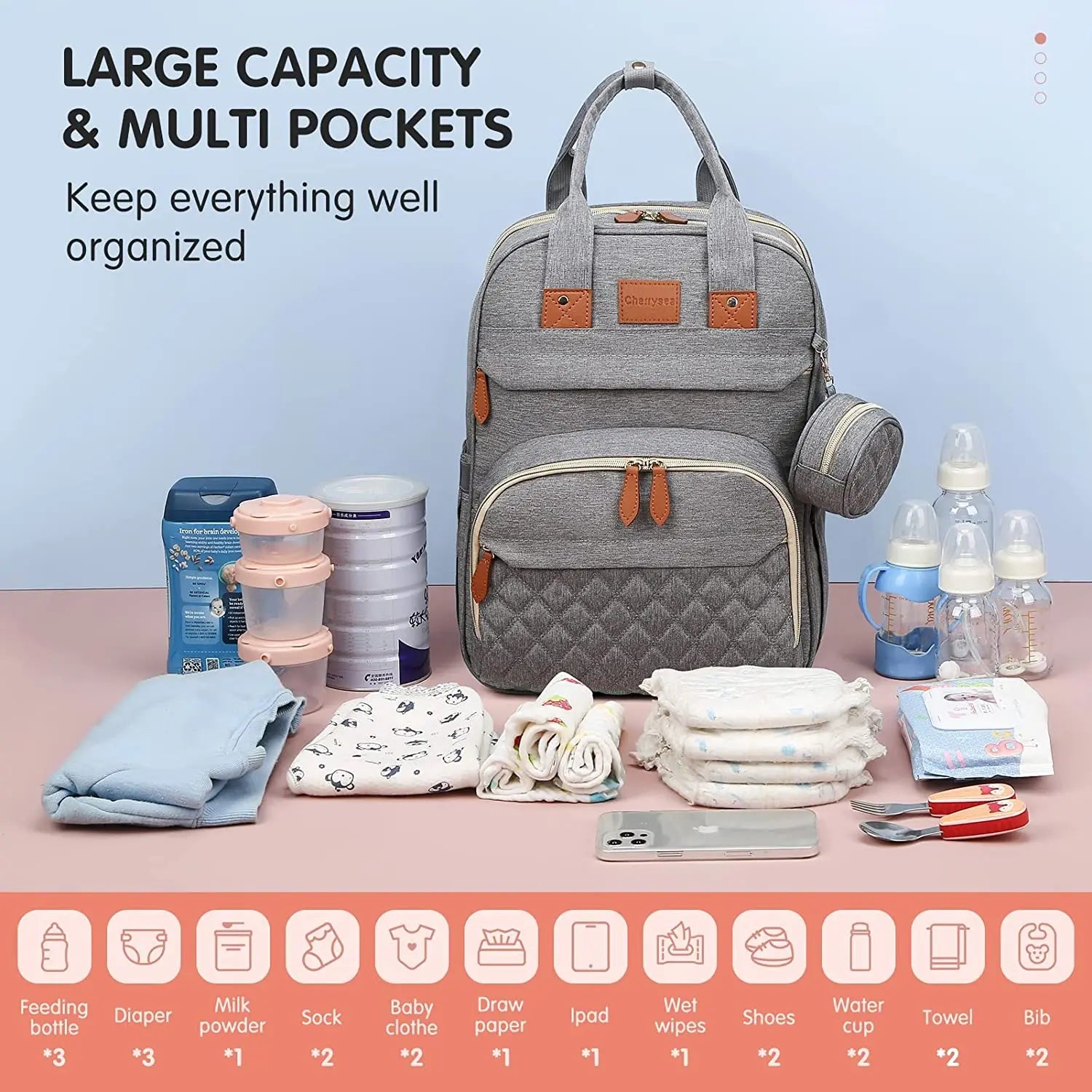 3-in-1 Diaper Bag Backpack with Foldable Changing Bed