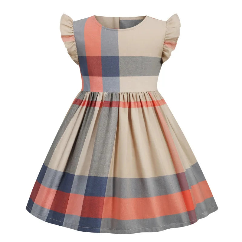 Girls Plaid Summer Dress with Sash (4-8Y)
