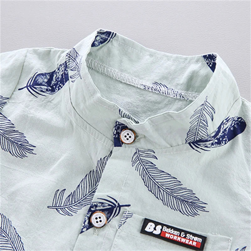 Baby Summer Feather Print Shirt & Shorts Set