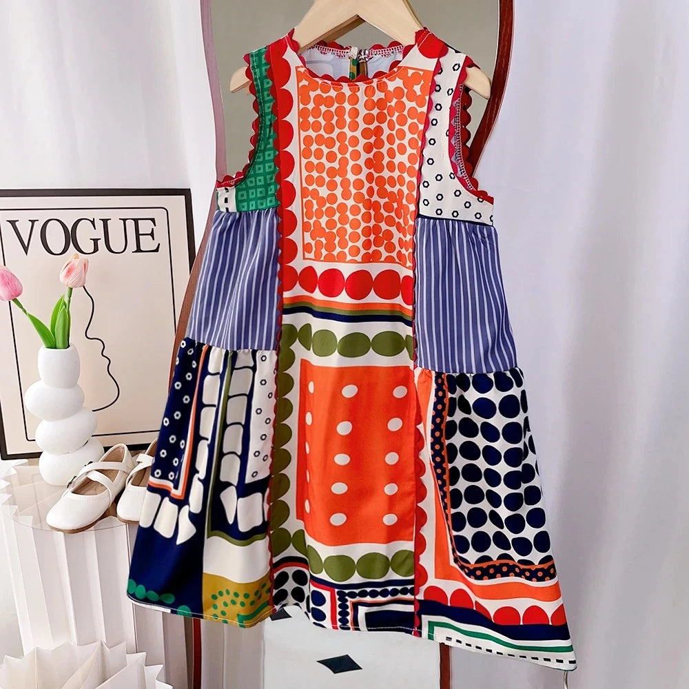 Girls Sleeveless Bohemian Print Dress | Summer Holiday Dress (3T–7T)