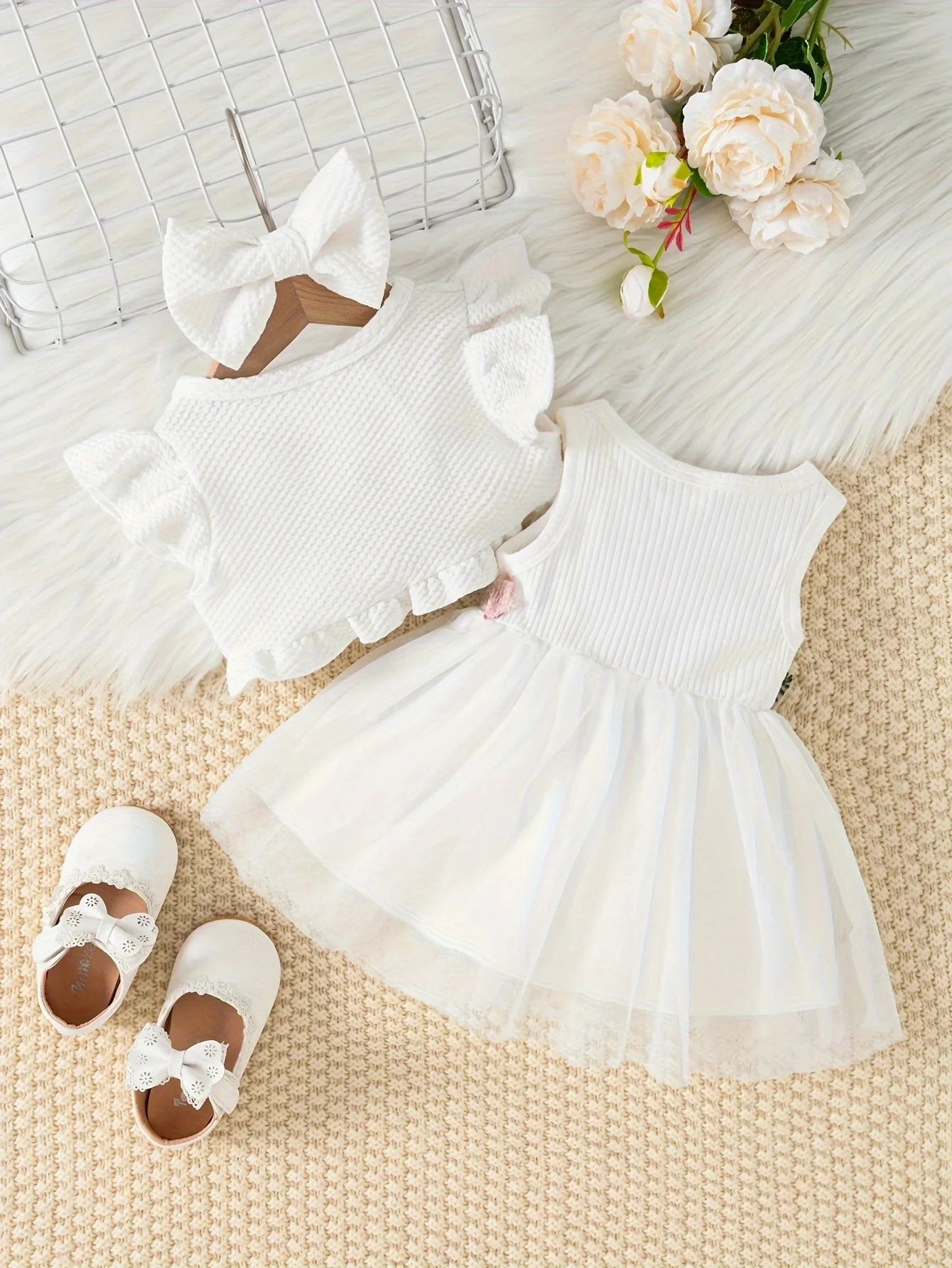 Baby Girls Summer Floral Vest & Mesh Dress Set | 2-Piece