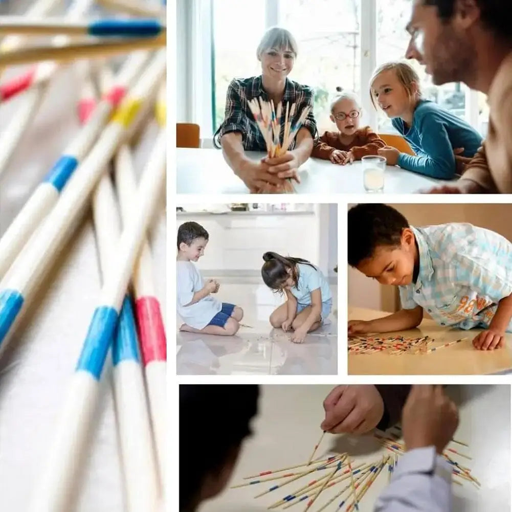 Wooden Mikado Pick Up Sticks Game Set with Storage Box