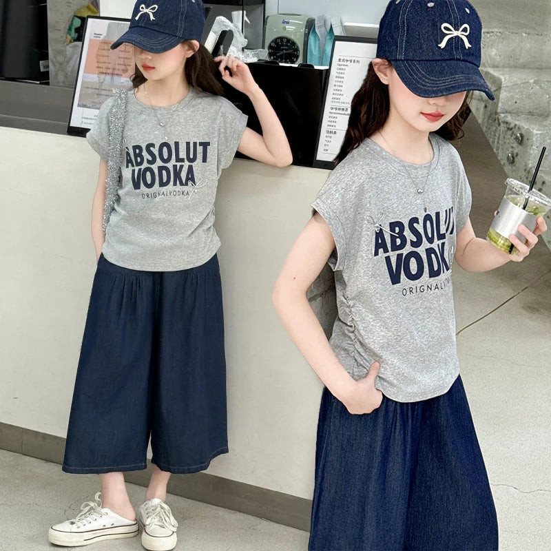 Girls Summer Two-Piece Set – Short Sleeve Top & Shorts