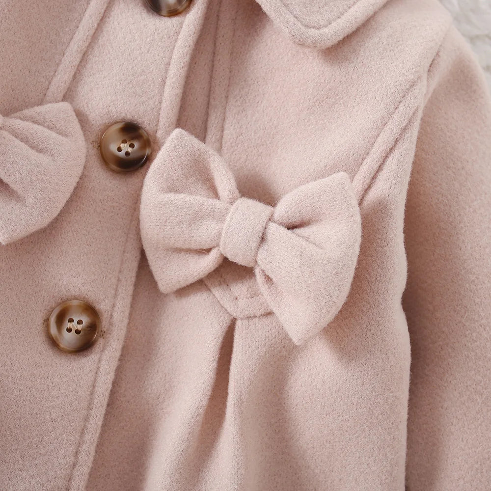 Baby Girls Beige Bow Coat | Long Sleeve Winter Jacket 6M–3Y