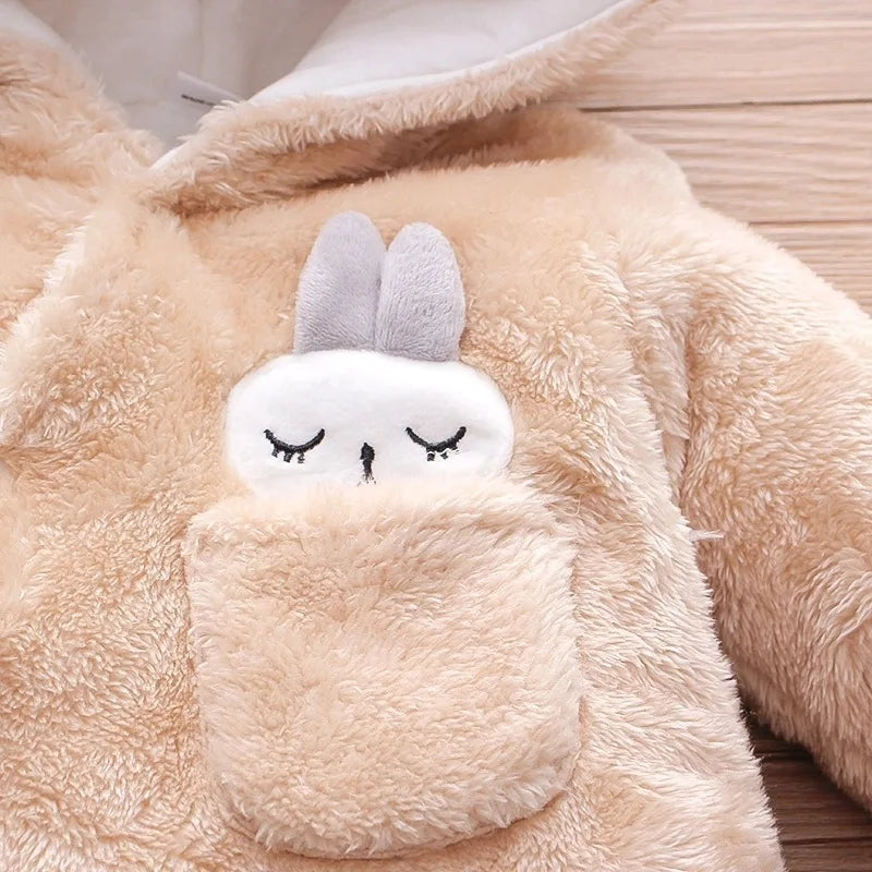 Baby Plush Hooded Romper | Cartoon Animal Ear Jumpsuit Newborn–1.5Y