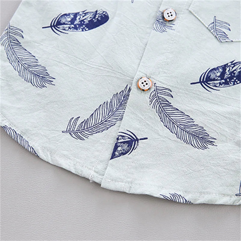 Baby Summer Feather Print Shirt & Shorts Set