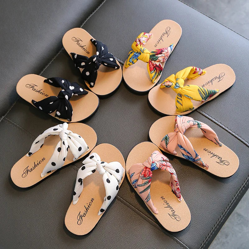Girls Bohemian Bow Flip Flop Sandals | Sizes 24–35 | Summer Beach