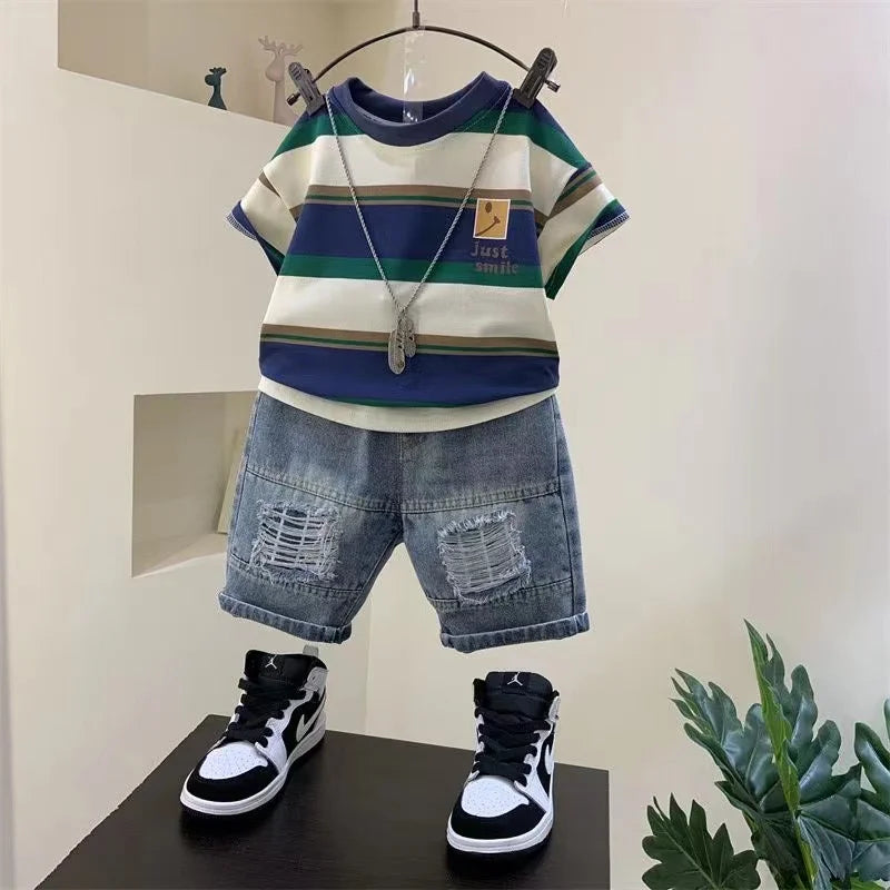 Boys Summer Shirt & Jeans Shorts Set (9M–5 Years)