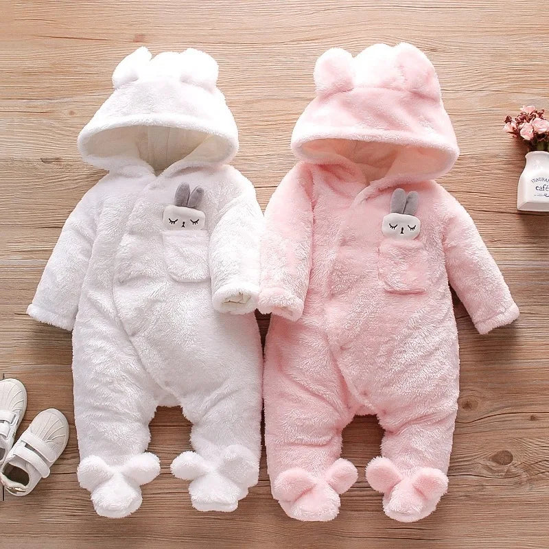 Baby Plush Hooded Romper | Cartoon Animal Ear Jumpsuit Newborn–1.5Y