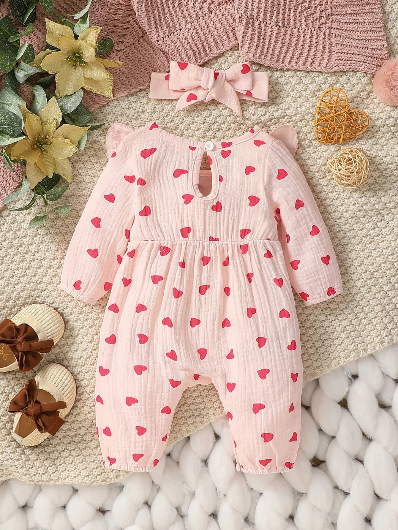 Baby Girl's Floral Jumpsuit with Headband (0–6M)