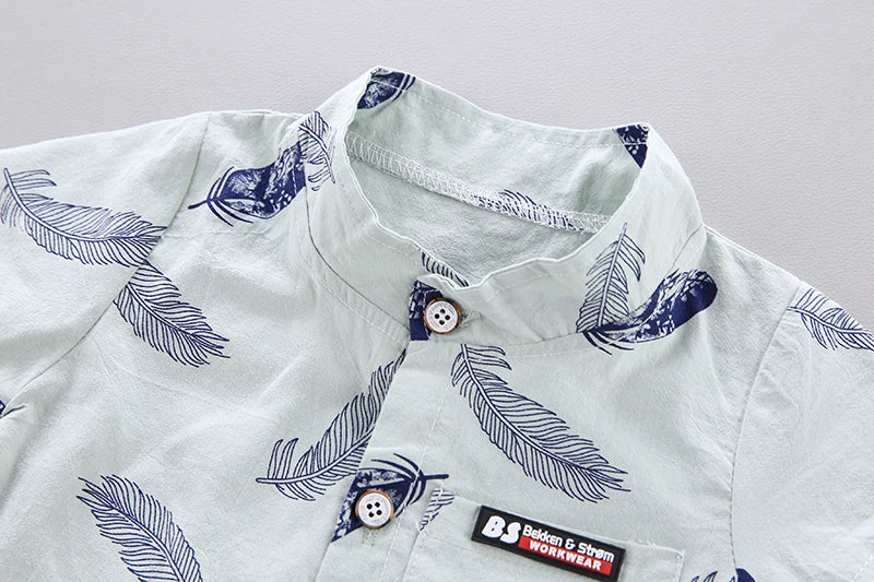 Baby Summer Feather Print Shirt & Shorts Set