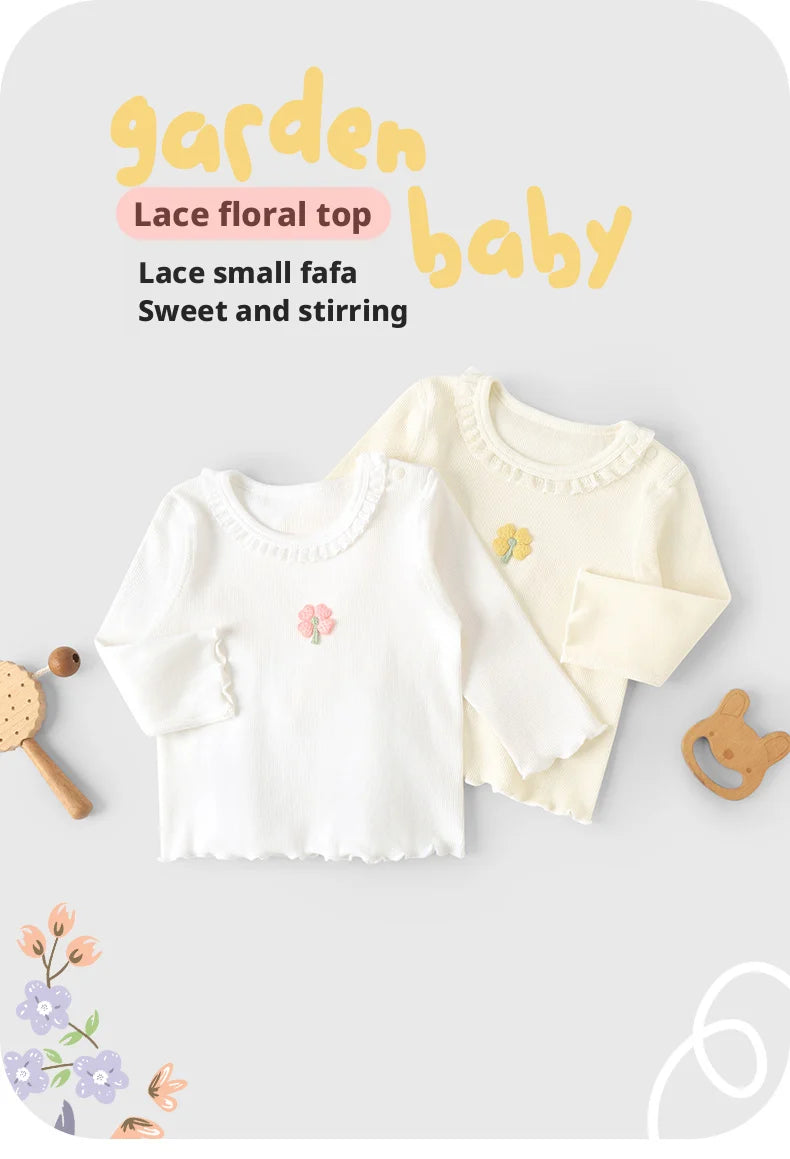 Baby Girls Sweet Long-Sleeve Floral Cotton Top | All Seasons
