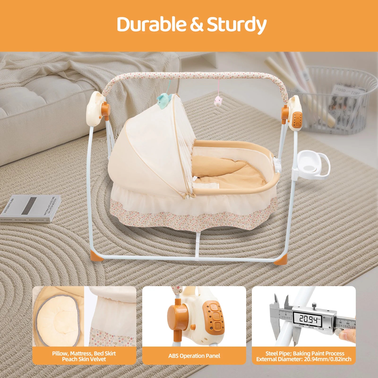 Electric Baby Cradle Swing with Bluetooth, 5 Speeds & Mosquito Net | 0–18 Months