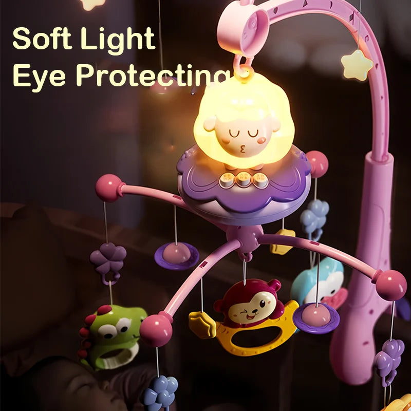 360° Musical Baby Crib Mobile Rotating Night Light Bed Bell Toy Four Speed Timming Hanging Infant Newborn Rattle Bedside Gift
