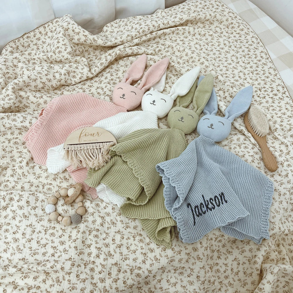 Baby gifts Lovey Animal Stroller Blanket Breathable Cotton Knitted Bunny Comforting Blanket