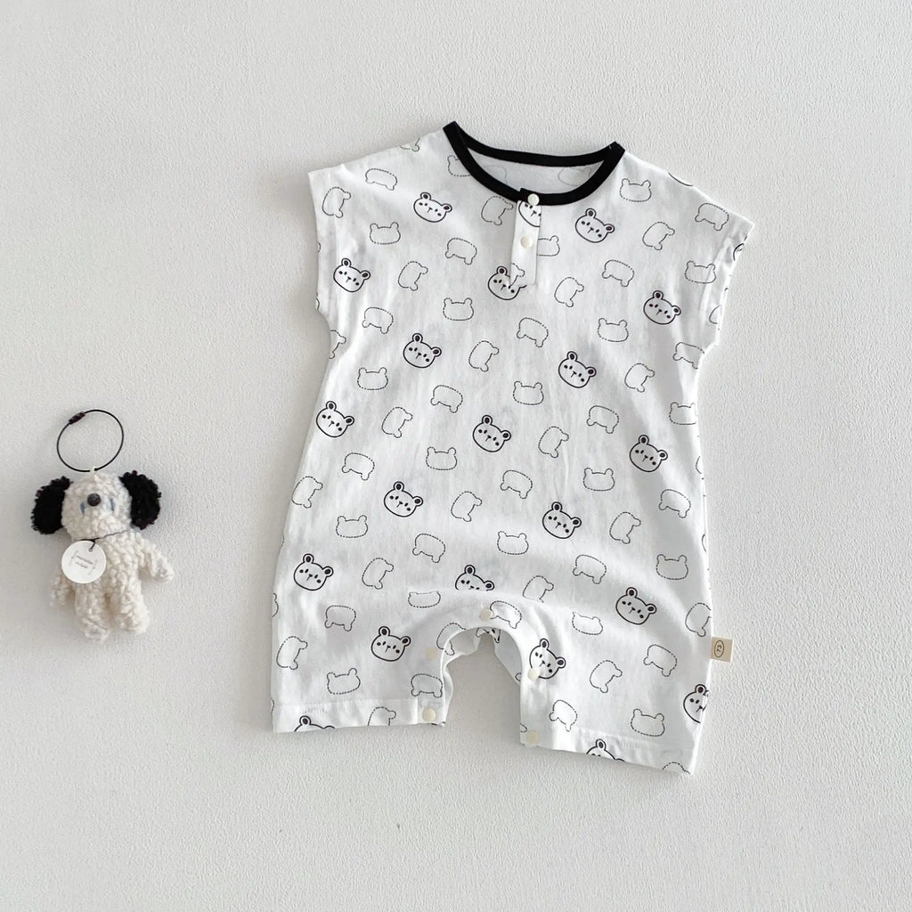 Baby Cartoon Print Summer Romper | Sleeveless Snap Bodysuit 3–24M