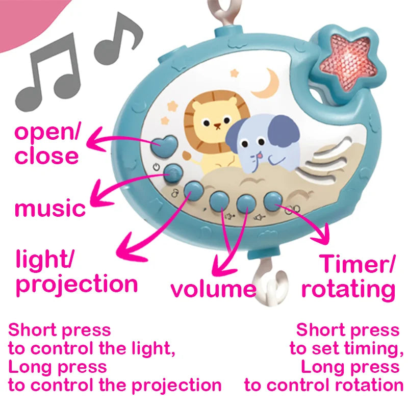 360° Musical Baby Crib Mobile Rotating Night Light Bed Bell Toy Four Speed Timming Hanging Infant Newborn Rattle Bedside Gift