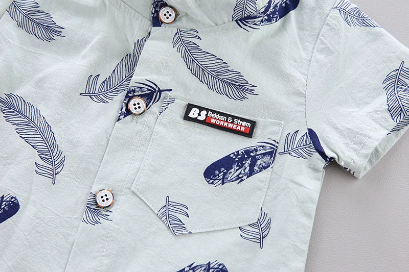 Baby Summer Feather Print Shirt & Shorts Set